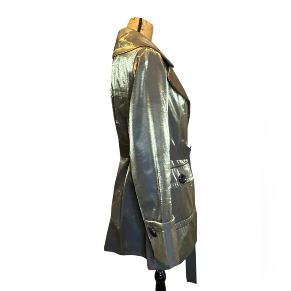 Hilary Radley NY Metallic Iridescent Olive Green Trench Coat Women’s Size M - Picture 3 of 13